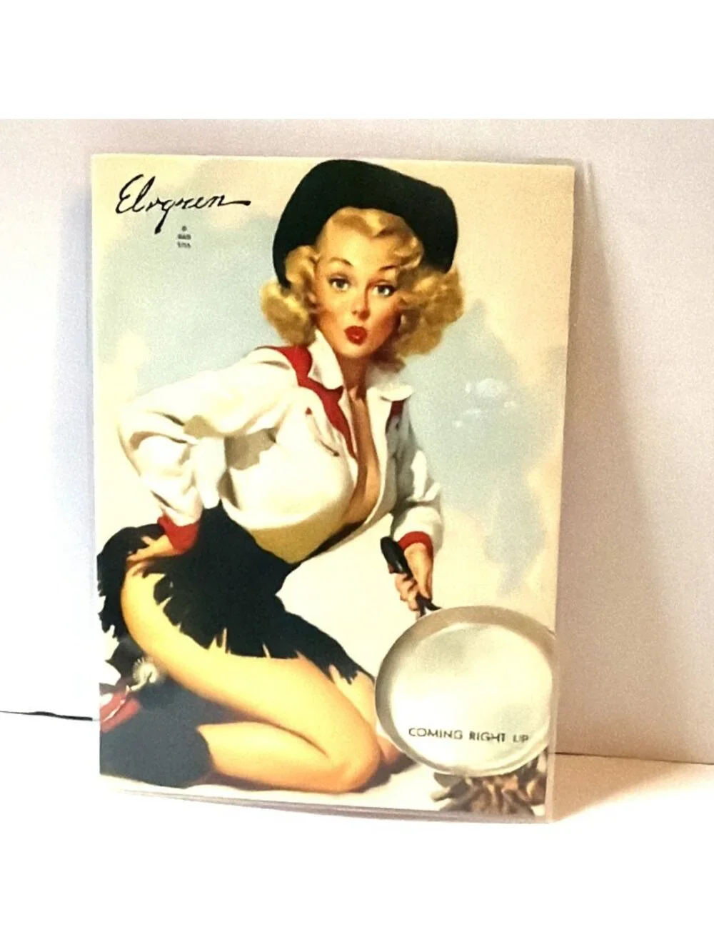 1993 Gil Elvgren Pinup Card 76 Coming Right Up Comic Image Calendar Art Man Cave